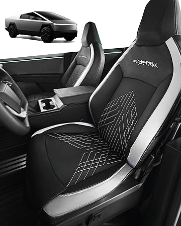 Seat Covers for Cybertruck 2024+ Nappa Leather Fit for Cybertruck with Armrest Cover Full-Cover Seat Protector Airbag Compatible with All Set Gen 3.0 (Black with White)